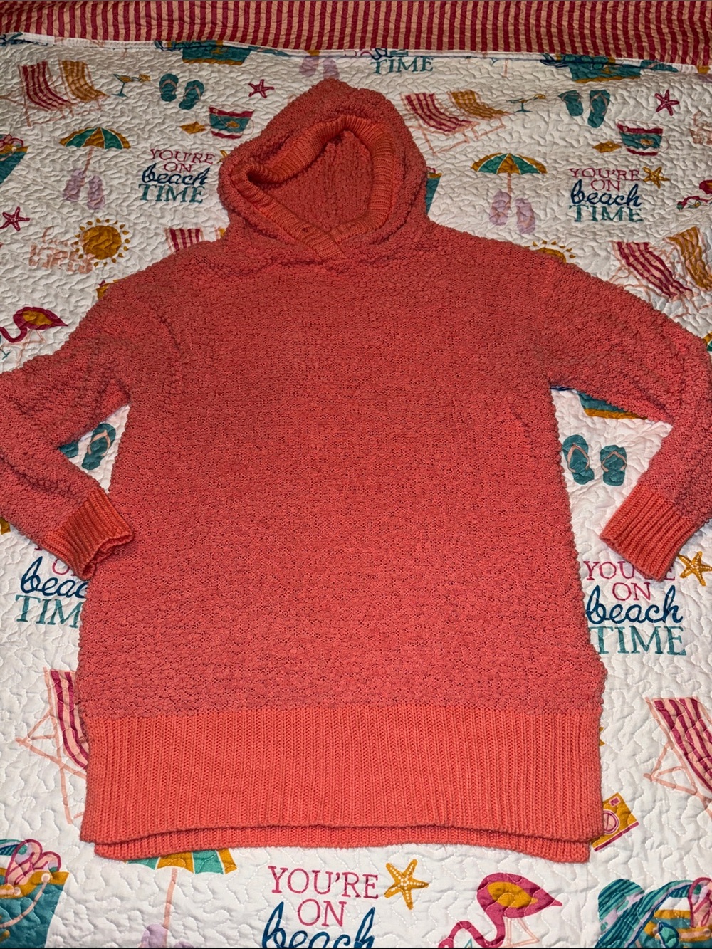 Zenana Outfitters Coral Bouclé Hoodie Sweater